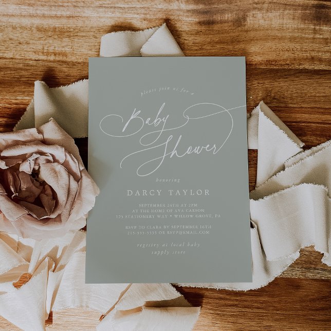 Elegante Charm Sage Green Baby Shower Convites (Elegant Charm Sage Green Baby Shower Invitations)