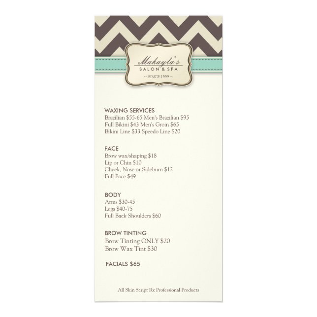 Elegante Chevron Modern Beige Green Service Menu (Frente)