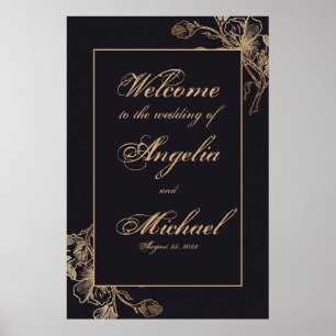 Elegante Chic Dourado Faux Metal Floral Poster de