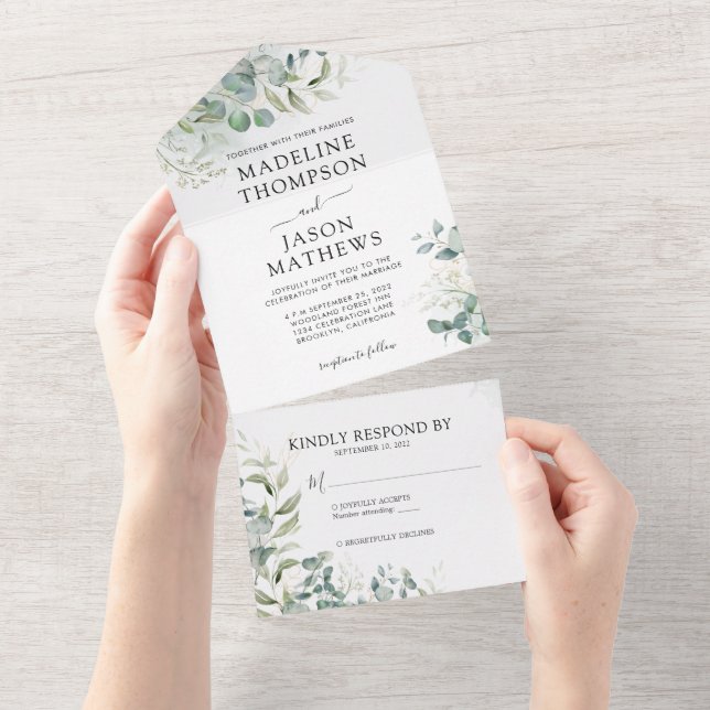 Elegante Chic Eucalyptus Lave Dourada Casamento Ve (Aba destacável)
