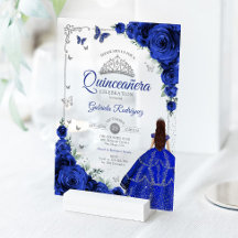 Elegante Chic Rosa Azul Real Prata Quinceanera 