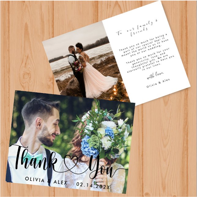 Elegante Chic Script Amor Coração Obrigado cartão (Criador carregado)