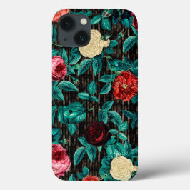 Elegante Chic Vintage Rosas Vermelhas Listras Pret