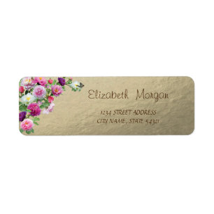 Elegante Chique, Ouro, Flores Etiqueta de Endereço