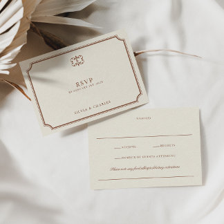 Elegante Clássico Brown & Ecru Crest RSVP