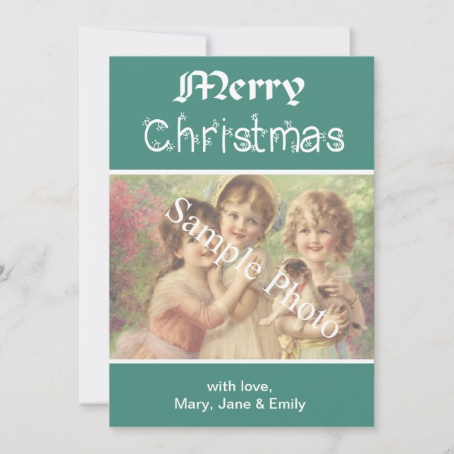 Elegante, clássico, cartão com fotos Feliz de Nata (Frente)