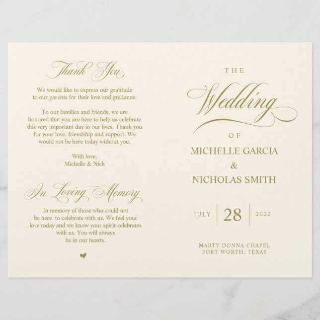 Elegante Clássico Dourado, Casamento dobrável (Frente)