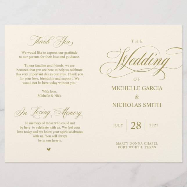 Elegante Clássico Dourado, Casamento dobrável (Frente)
