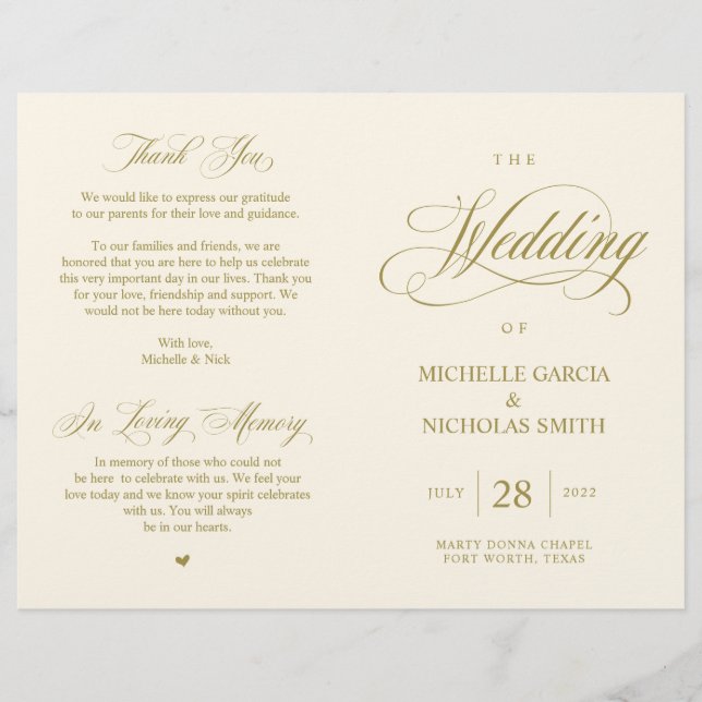 Elegante Clássico Dourado, Casamento dobrável (Frente)