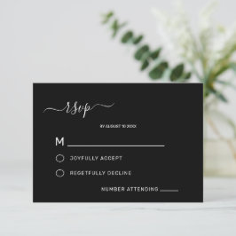Elegante clássico minimalista preto casamento RSVP