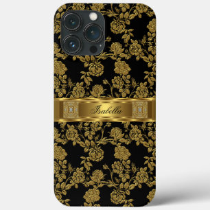 Elegante Clássico Preto Dourado Floral Damask