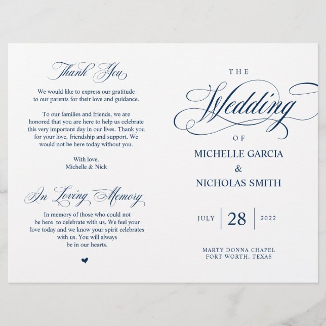Elegante Classy Marinho Blue, Programa de Casament (Frente)