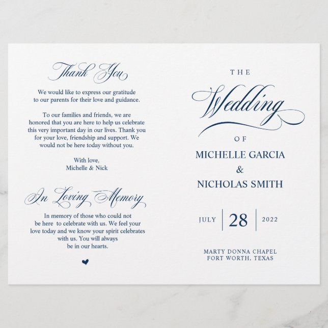 Elegante Classy Marinho Blue, Programa de Casament (Frente)