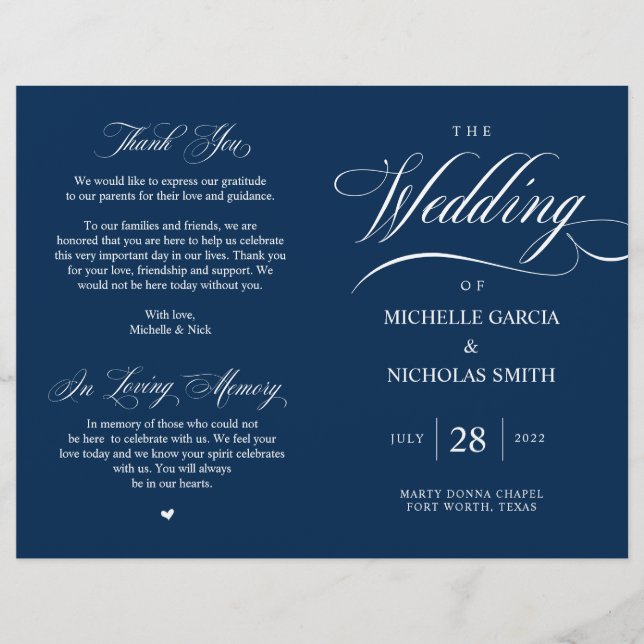 Elegante Classy Marinho Blue, Programa de Casament (Frente)