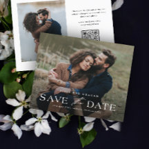 Elegante Código QR 2 Foto Casamento Salvar a Data 
