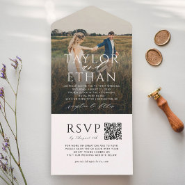 Elegante Código QR Branco Foto Casamento