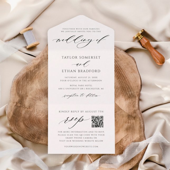 Elegante Código QR Branco RSVP Caligrafia Casament (Criador carregado)
