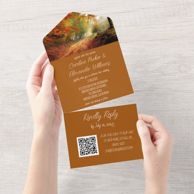 Elegante Código QR Caprichoso RSVP em Script Terra (Tearaway)