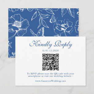 Elegante Código QR Floral Azul Real RSVP Casamento