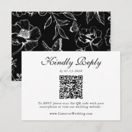 Elegante código QR floral preto e branco para RSVP