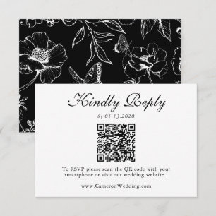 Elegante código QR floral preto e branco para RSVP