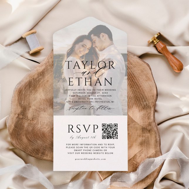 Elegante Código QR Preto Foto Casamento (Criador carregado)