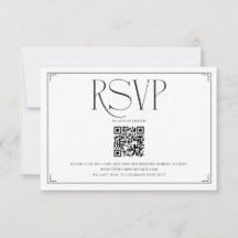 Elegante Código QR RSVP Preto Branco Casamento 