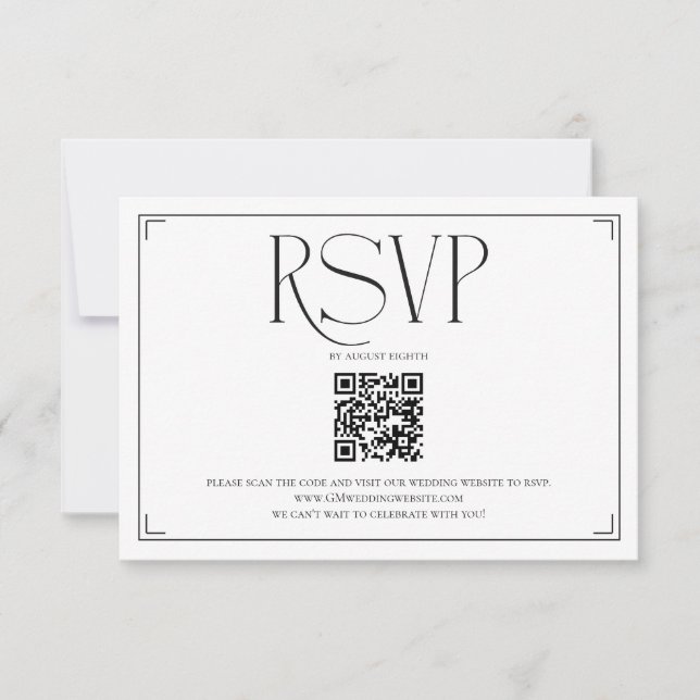 Elegante Código QR RSVP Preto Branco Casamento  (Frente)