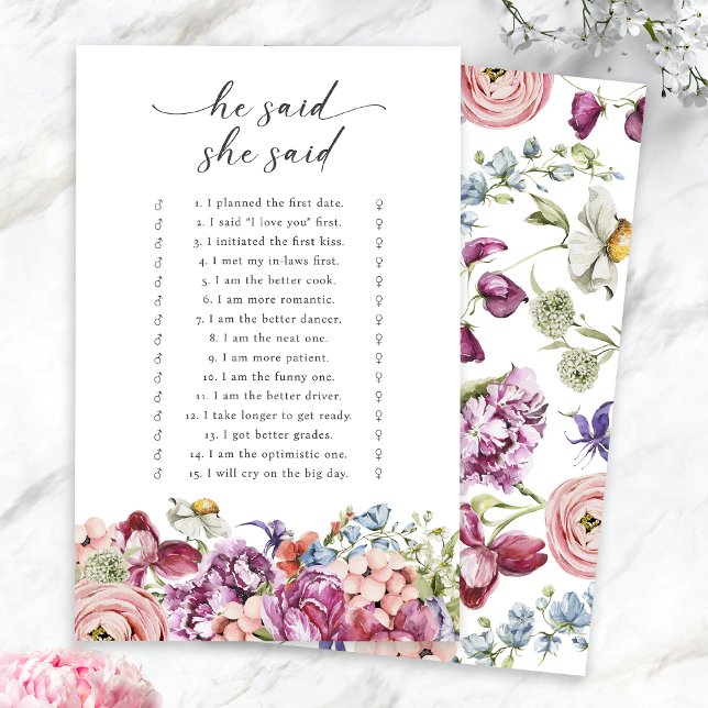 Elegante Colorida Floral Disse Que Disse Jogo (Elegant Colorful Jewel Tone Floral He Said She Said Game by Painted Paperie
)