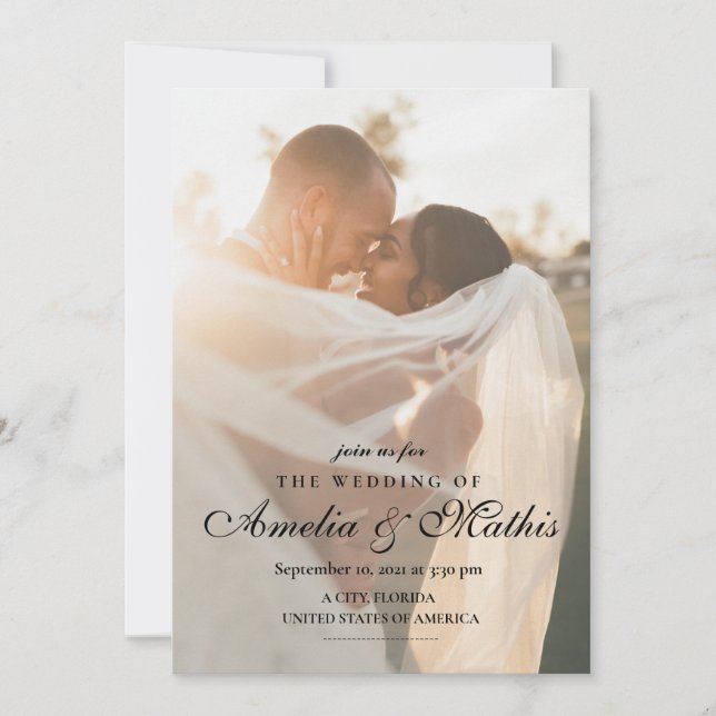 Elegante com Convite para Casamento de Fotos (Frente)