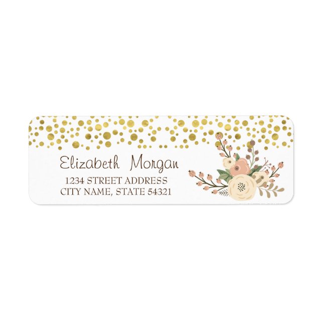 Elegante, Confete Dourado, Etiqueta de Endereço co (Frente)