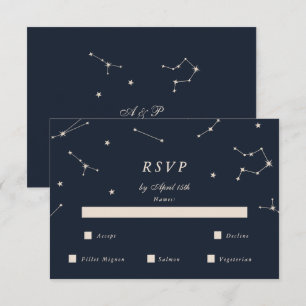 Elegante Constelação Azul e Prata RSVP de Casament