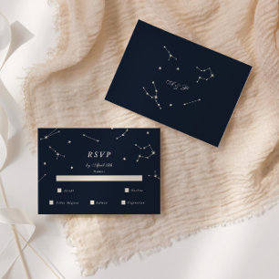 Elegante Constelação Azul e Prata RSVP de Casament