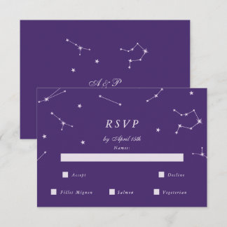 Elegante Constelação Roxa RSVP de Casamento