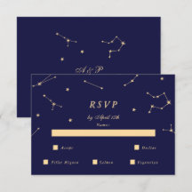 Elegante Constellação Azul e Dourado RSVP de Casam
