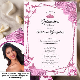 Elegante convite de 15 anos rosa Quinceanera