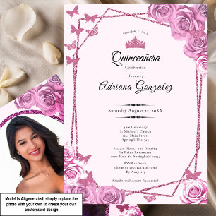 Elegante convite de 15 anos rosa Quinceanera