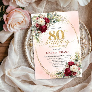 Elegante Convite de 80º Aniversário Boho Botânico