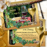 Elegante Convite de aniversário<br><div class="desc">Festa de aniversário com uma cena feliz com vinho e bons queijos enquadrados por folhas de vinha,  garrafa de vinho e óculos.</div>