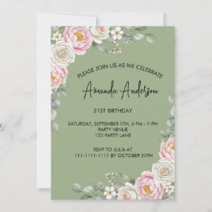 Elegante Convite de Aniversário com Aquarela Flora
