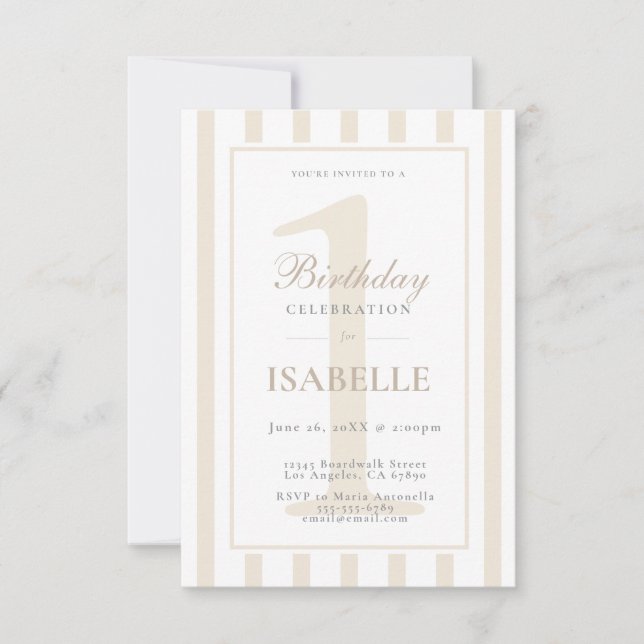 Elegante Convite de Aniversário de 1 Ano com Listr (Frente)