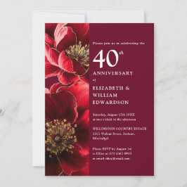 Elegante Convite de Aniversário de 40 Anos Floral
