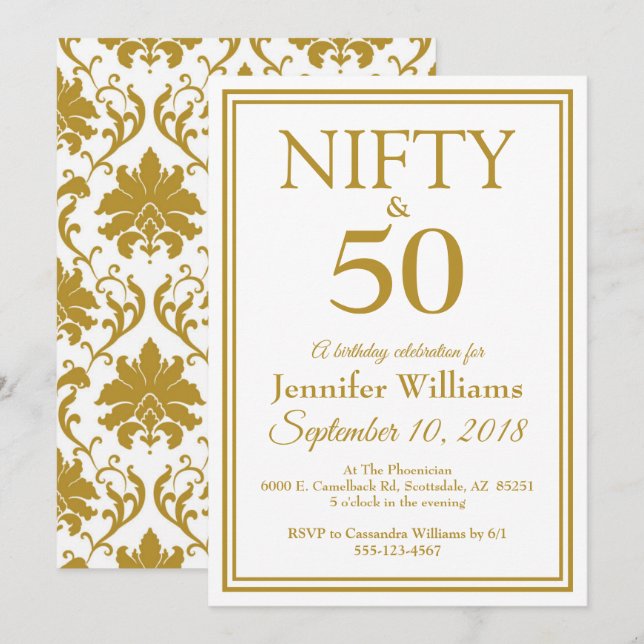 Elegante convite de aniversário de 50 anos! (Frente/Verso)