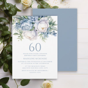 Elegante Convite de Aniversário de 60 Anos em Azul