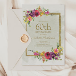 Elegante Convite de Aniversário de 60 Anos Floral