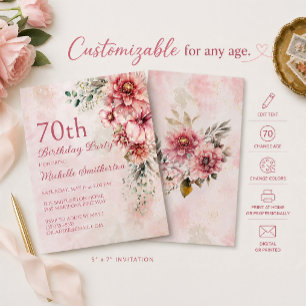 Elegante Convite de Aniversário de 70 anos em Rosa