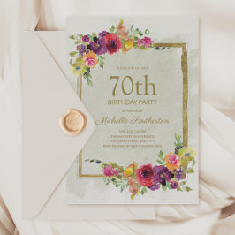 Elegante Convite de Aniversário de 70 Anos Floral 