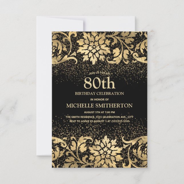 Elegante Convite de Aniversário de 80 anos com Flo (Frente)