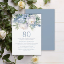 Elegante Convite de Aniversário de 80 Anos em Azul