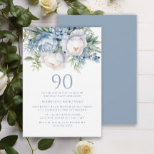 Elegante Convite de Aniversário de 90 Anos em Azul